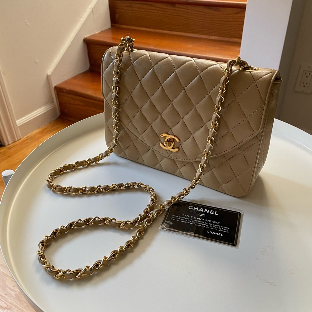 Chanel vintage single flap small beige